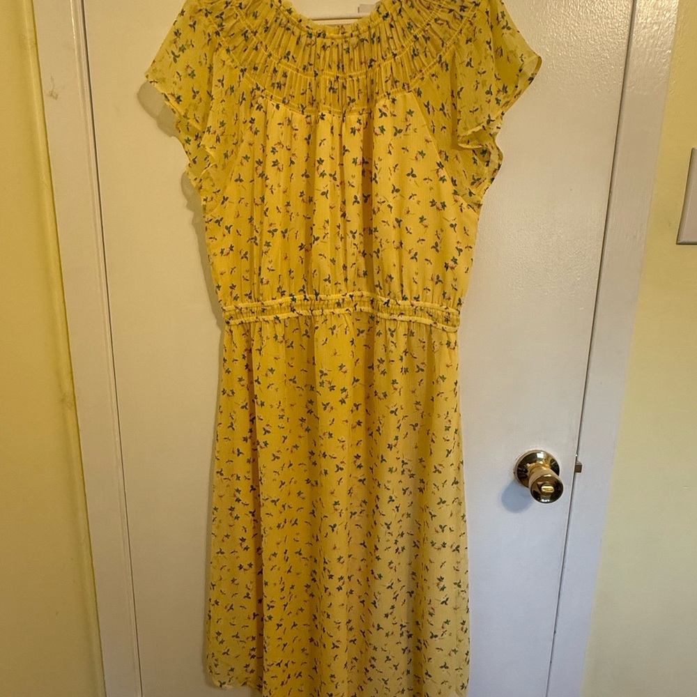 LOFT Yellow Floral Midi Dress
